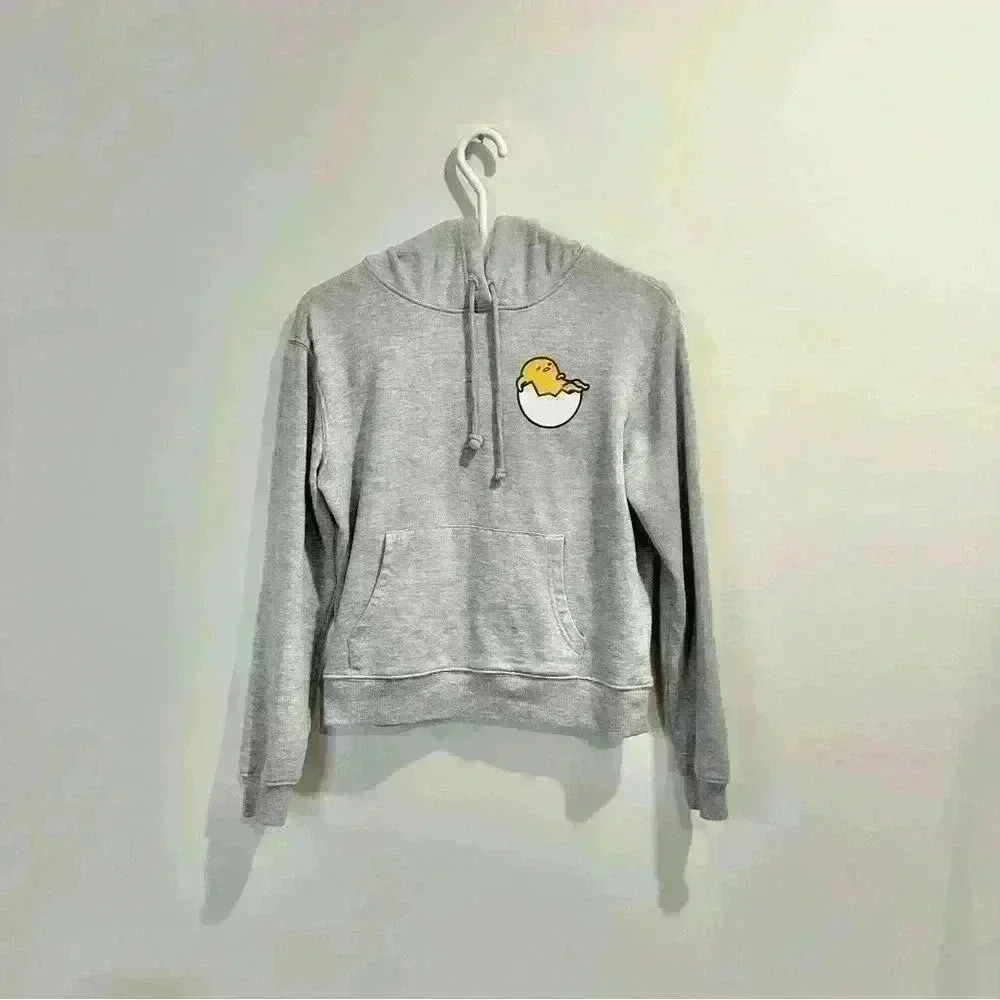 Forever 21 x Sanrio Gudetama | womens small grey knit hoodie with ribbed trim.